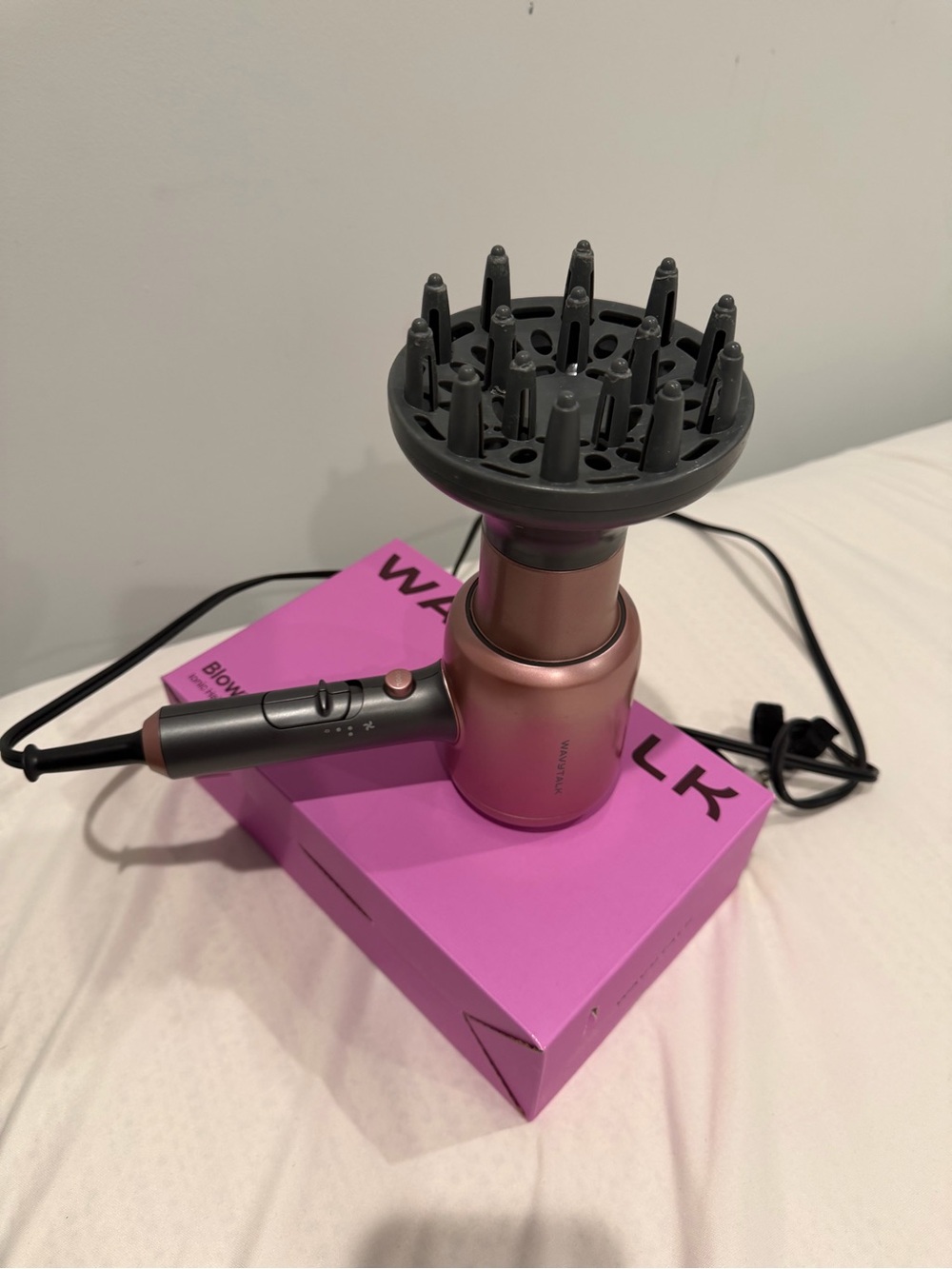 Portable Rose Gold Hair Dryer with Diffuser Attachment